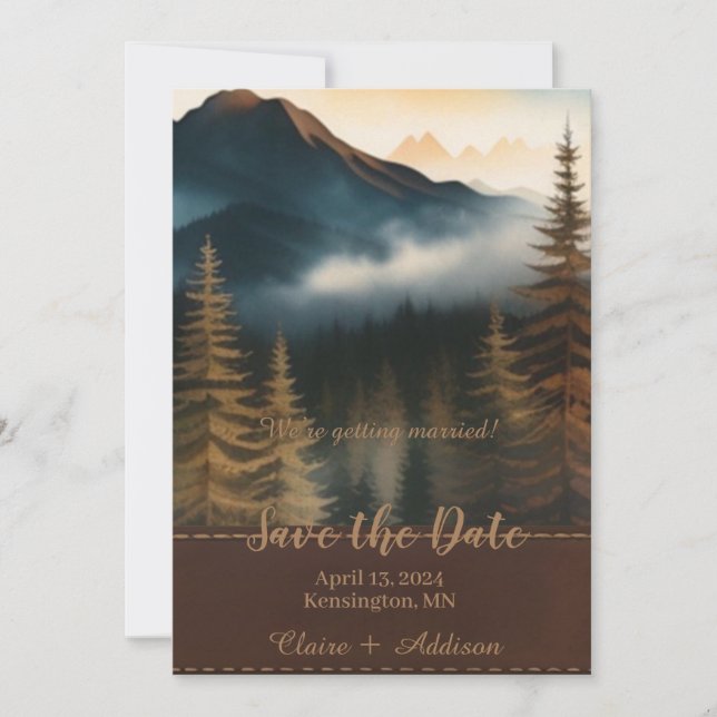 Rustic Watercolor Mountain View Save The Date (Front)