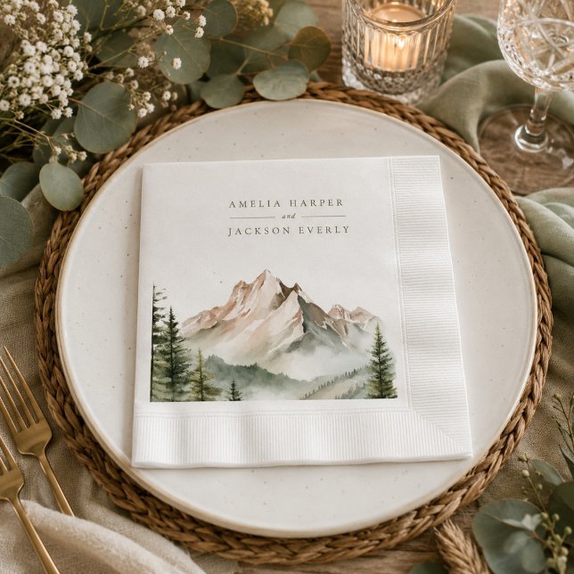 Rustic Watercolor Mountain Wedding  Napkin (Creator Uploaded)