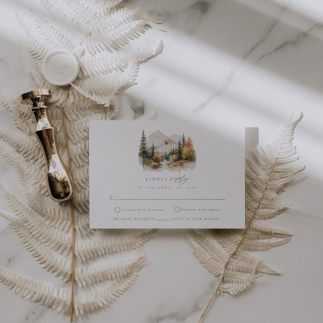 Rustic Watercolor Mountain Wedding RSVP Card (Creator Uploaded)
