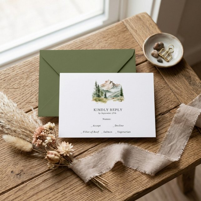 Rustic Watercolor Mountain Wedding RSVP Enclosure Card (Creator Uploaded)
