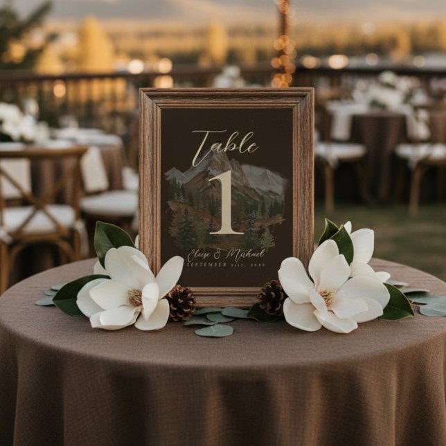 Rustic Watercolor Mountain Wedding Table Number (Rustic Watercolor Mountain Wedding Table Number)