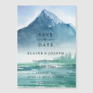 Rustic Watercolor Mountains Lake Save The Date