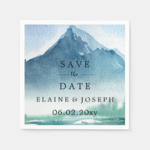 Rustic Watercolor Mountains Lake Save The Date Napkin
