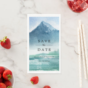 Rustic Watercolor Mountains Lake Save The Date Napkin