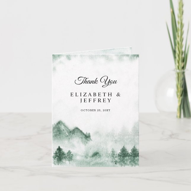 Rustic Watercolor Mountains Pine Carte de remercie (Devant)