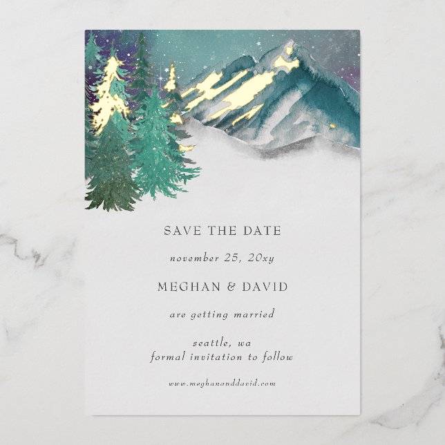 Rustic Watercolor Mountains Pine Save The Date   (Front)