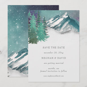 Rustic Watercolor Mountains Pine Save The Date    Invitation