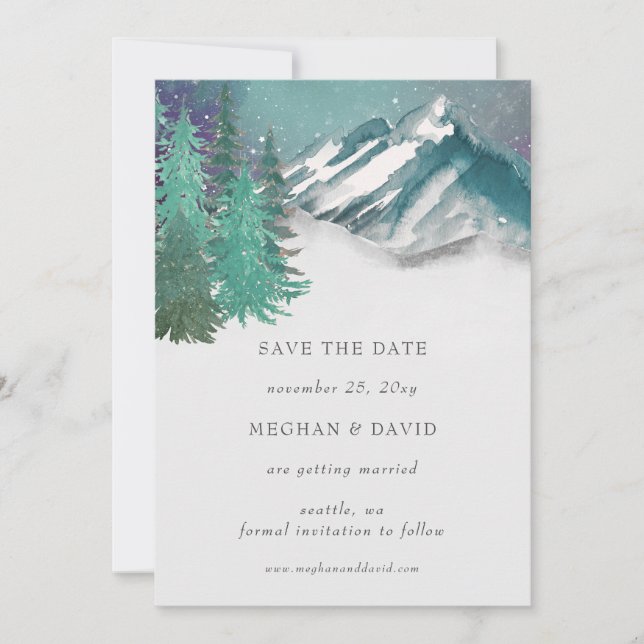 Rustic Watercolor Mountains Pine Save The Date    Invitation (Front)