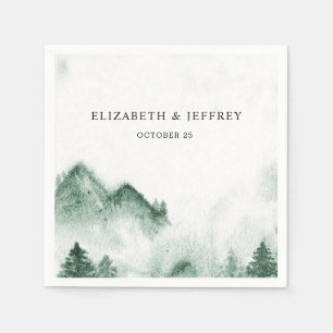 Rustic Watercolor Mountains Pine Winter Wedding  Napkin