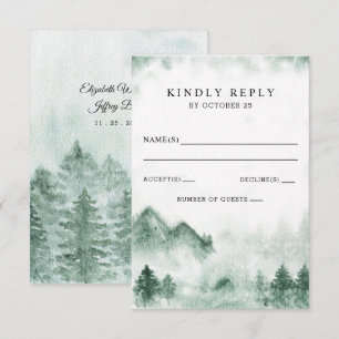 Rustic Watercolor Mountains Pine Winter Wedding RSVP Card