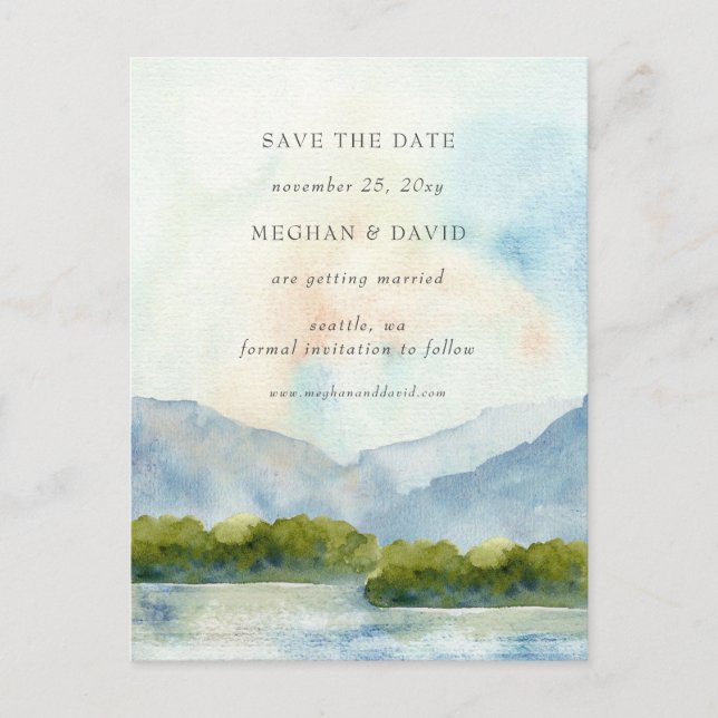 Rustic Watercolor Mountains Save The Date  Announc Announcement Postcard (Front)