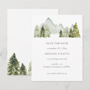 Rustic Watercolor Mountains  Save The Date  Announcement