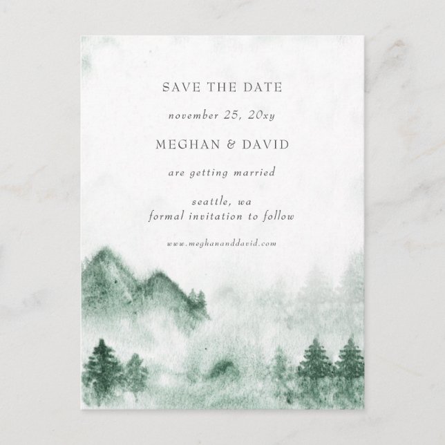 Rustic Watercolor Mountains Save The Date  Announcement Postcard (Front)