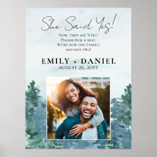 Rustic Watercolor Mountains Wedding Day Poster