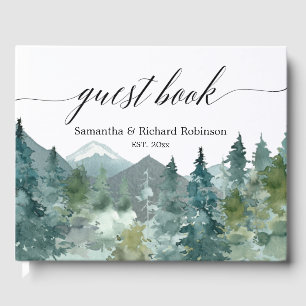 Rustic watercolor mountains wedding shower guest book