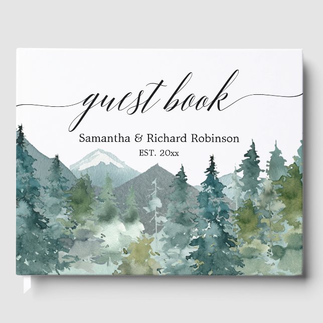 Rustic watercolor mountains wedding shower guest book (Front)