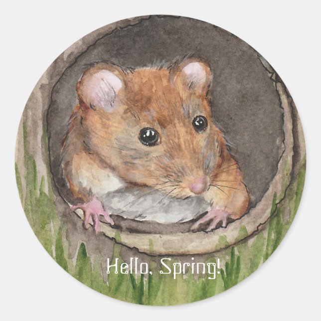 Rustic Watercolor Mouse Classic Round Sticker (Front)