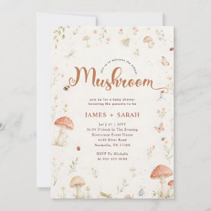 Rustic Watercolor Mushroom Bee Baby Shower Invitation