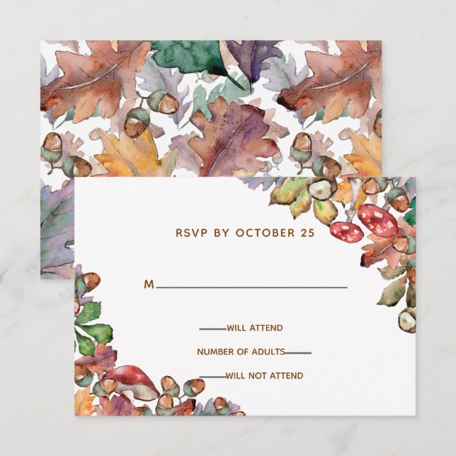 Rustic Watercolor Mushrooms Fall Wedding Invitation (Front/Back)