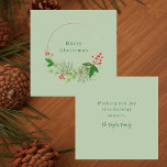 Rustic Watercolor Nordic Christmas Greenery Wreath Card<br><div class="desc">Rustic Watercolor Nordic Christmas Greenery Wreath Note Card A simple, modern and stylish nordic Christmas wreath design note card. The back side of this note card is sage green and has a customizable message. Personalize this card with a name. Perfect to use as a gift tag or attach to the...</div>