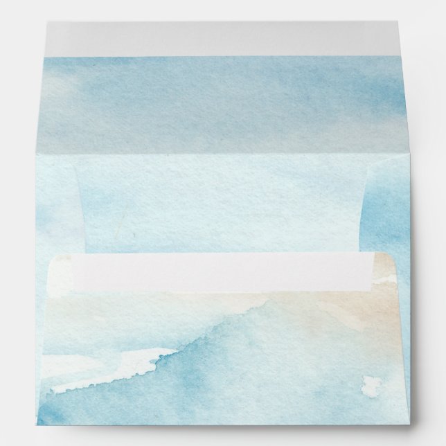 Rustic Watercolor Ocean Sea Summer Beach Wedding Envelope (Back (Bottom))