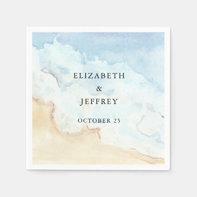 Rustic Watercolor Ocean Sea Summer Beach Wedding Napkin (Front)