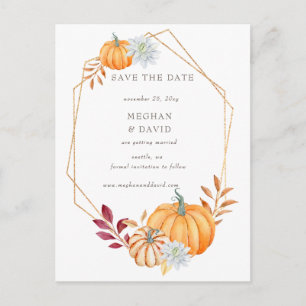 Rustic Watercolor Orange Pumpkins Fall Wedding Announcement Postcard