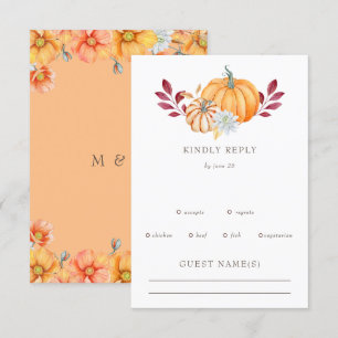 Rustic Watercolor Orange Pumpkins Fall Wedding RSVP Card