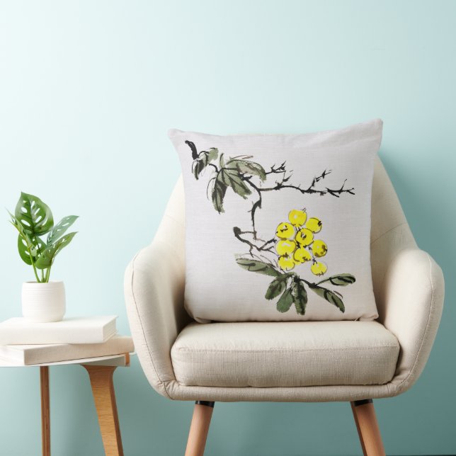 Rustic Watercolor Painting Botanical Fruit Tree Throw Pillow (Chair)