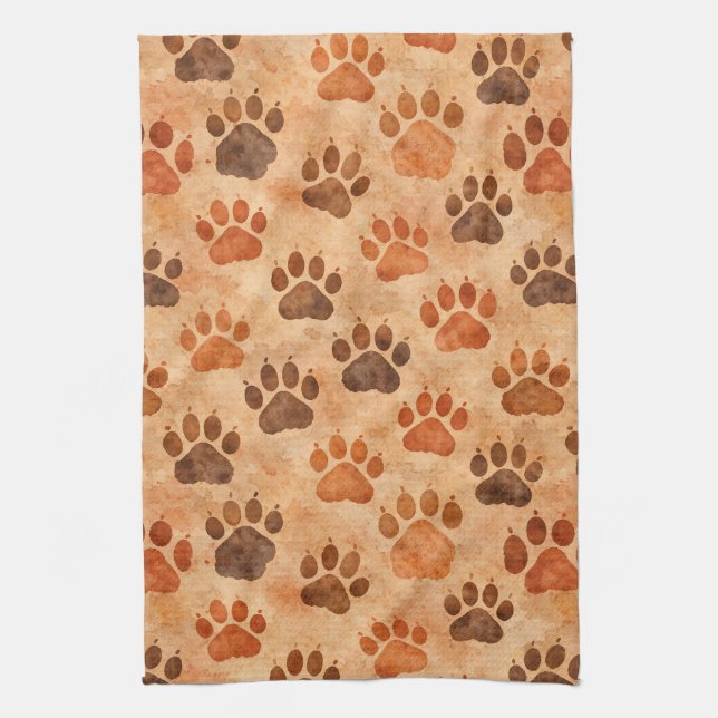 Rustic Watercolor Paw Print Pattern (1) Kitchen Towel (Vertical)