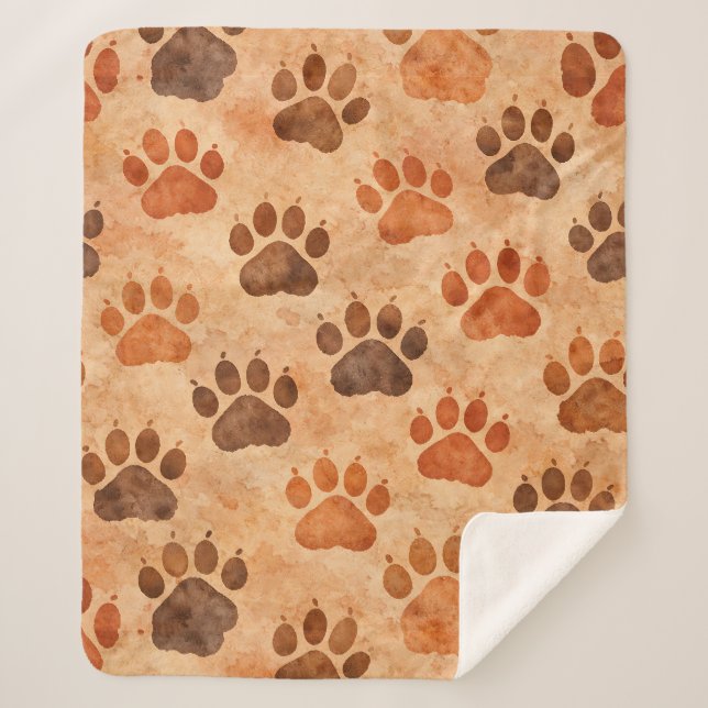 Rustic Watercolor Paw Print Pattern (1) Sherpa Blanket (Front)