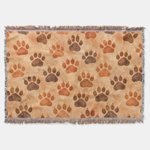 Rustic Watercolor Paw Print Pattern (1) Throw Blanket