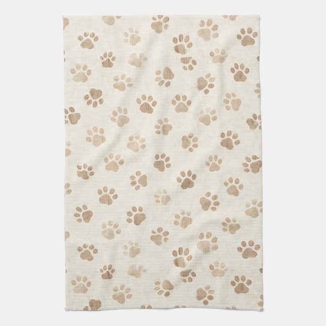 Rustic Watercolor Paw Print Pattern (2) Kitchen Towel (Vertical)