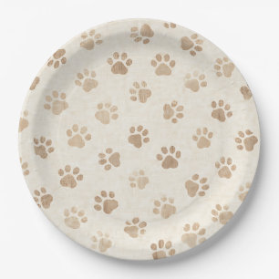 Rustic Watercolor Paw Print Pattern (2) Paper Plate