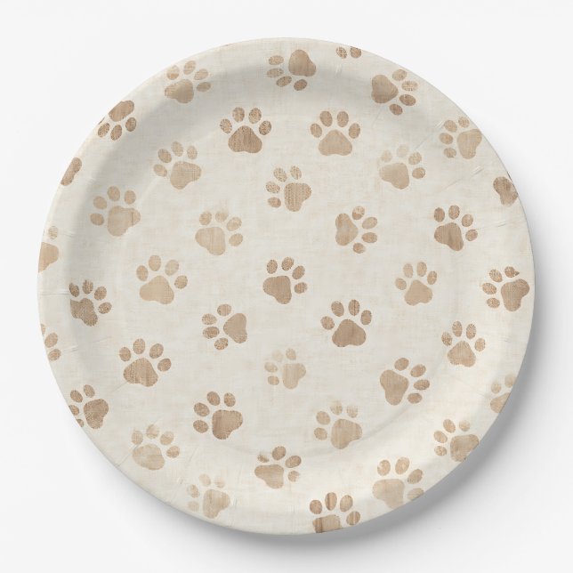 Rustic Watercolor Paw Print Pattern (2) Paper Plate (Front)