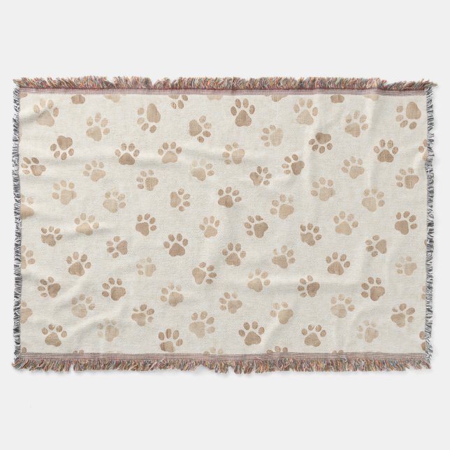 Rustic Watercolor Paw Print Pattern (2) Throw Blanket (Front)