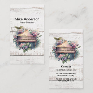 Rustic Watercolor Piano Teacher Business Card