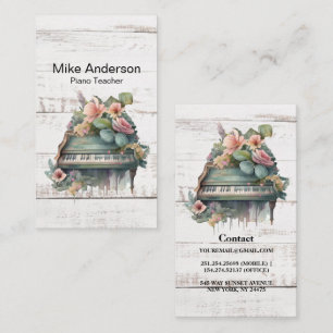 Rustic Watercolor Piano Teacher Business Card