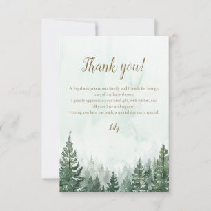 Rustic Watercolor Pine Forest Baby Shower Thank You Card