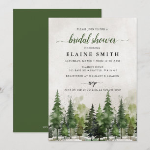 Rustic Watercolor Pine Forest Bridal Shower Invitation