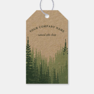 Rustic Watercolor Pine Forest Logo Custom Gift Tag