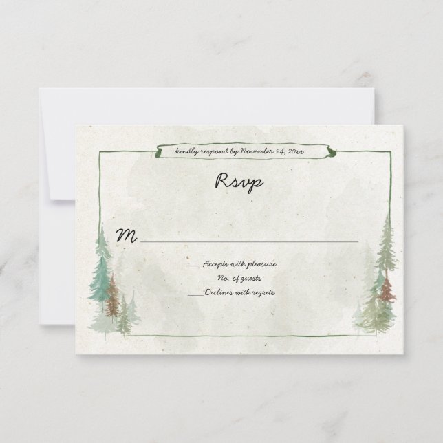 Rustic Watercolor Pine Forest  RSVP Card (Front)