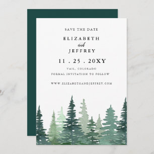 Rustic Watercolor Pine Forest Save The Date Announcement