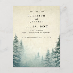Rustic Watercolor Pine Forest Save The Date  Announcement Postcard
