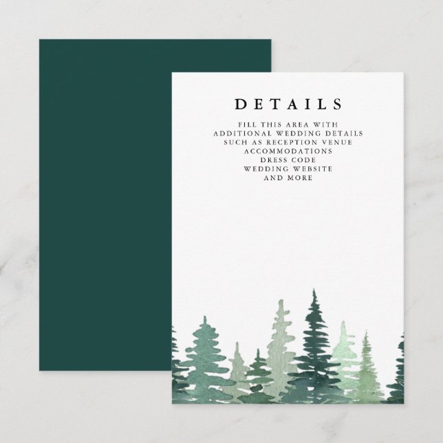 Rustic Watercolor Pine Forest Winter Wedding  Enclosure Card (Front/Back)