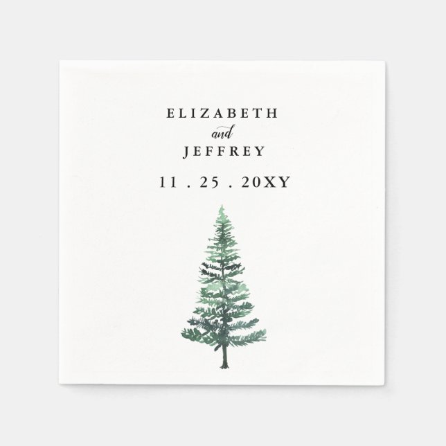 Rustic Watercolor Pine Forest Winter Wedding  Napk Napkin (Front)