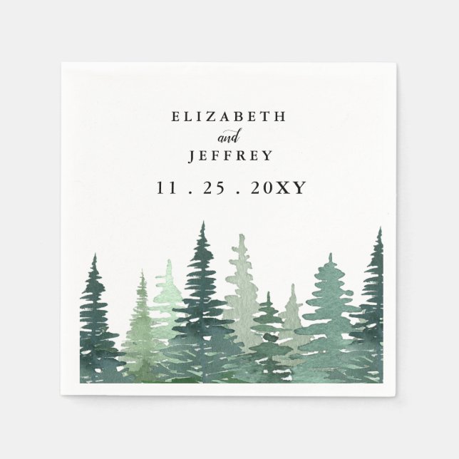 Rustic Watercolor Pine Forest Winter Wedding  Napkin (Front)