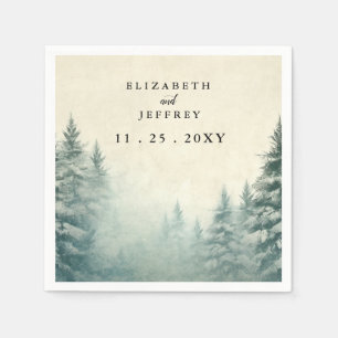 Rustic Watercolor Pine Forest Winter Wedding  Napkin