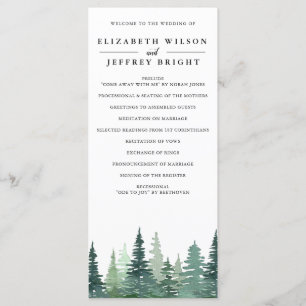 Rustic Watercolor Pine Forest Winter Wedding  Program