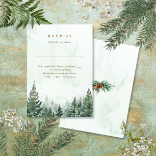 Rustic Watercolor Pine Tree Forest Wedding RSVP Card